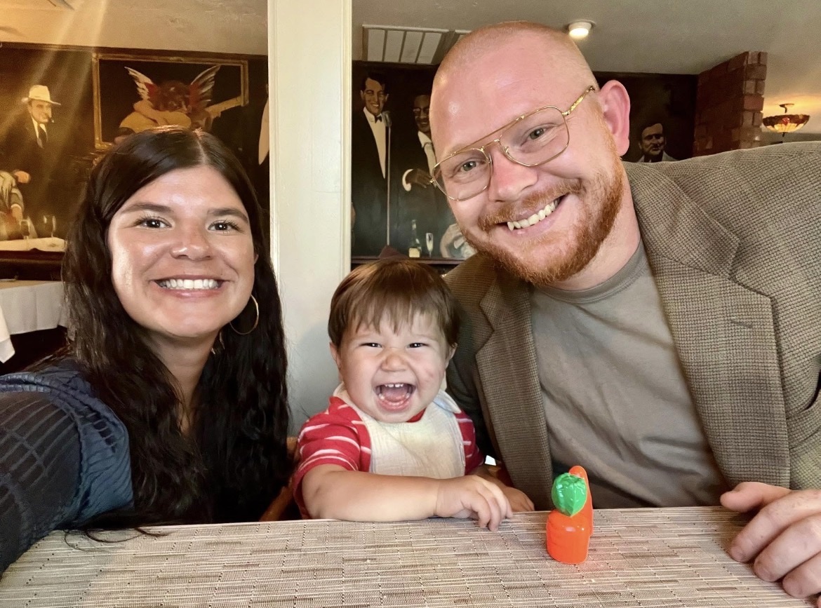 Joe Konwin with his wife and son