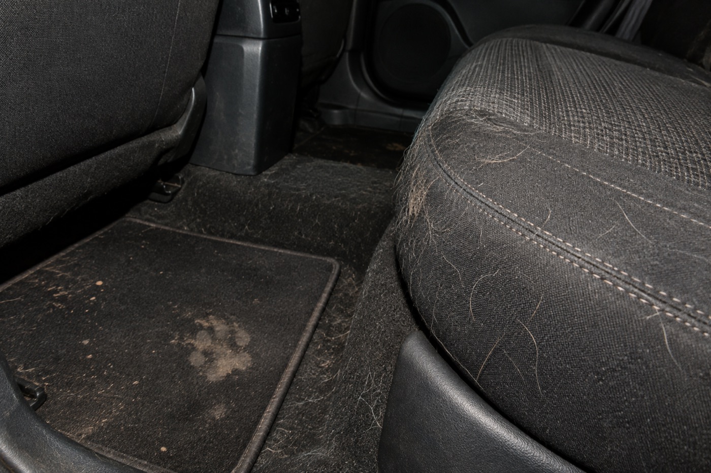 Pet hair embedded in a daily driver seat and carpet
